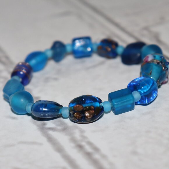 🌊💠 Blue Glass Beaded Bracelet · 7" · Ocean Whisper ✨ - Picture 3 of 5
